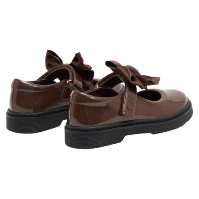 Picture of PRE ORDER Caramelo Kids Girls Satin Bow Mary Jane School Shoes - Brown