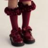 Picture of Caramelo Kids Girls Satin Bow Mary Jane School Shoes - Maroon Burgundy