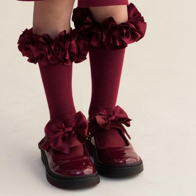 Picture of PRE ORDER Caramelo Kids Girls Satin Bow Mary Jane School Shoes - Maroon Burgundy