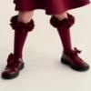 Picture of Caramelo Kids Girls Satin Bow Mary Jane School Shoes - Maroon Burgundy
