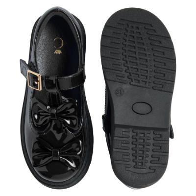 Picture of Caramelo Kids Girls Easy On Double Bow T Bar School Shoes - Black