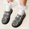Picture of PRE ORDER Caramelo Kids Girls Easy On Double Bow T Bar School Shoes - Grey