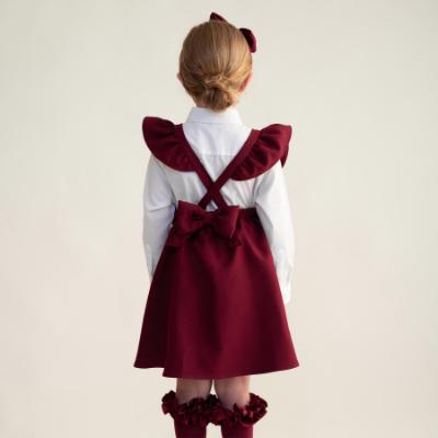 Picture of PRE ORDER Caramelo Kids Girls Frill School Pinafore With Bows - Maroon Burgundy
