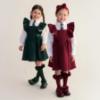 Picture of PRE ORDER Caramelo Kids Girls Frill School Pinafore With Bows - Bottle Green