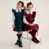 Picture of PRE ORDER Caramelo Kids Girls Frill School Pinafore With Bows - Bottle Green