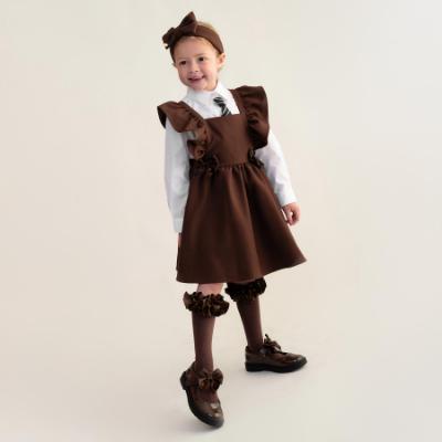 Picture of PRE ORDER Caramelo Kids Girls Frill School Pinafore With Bows - Brown