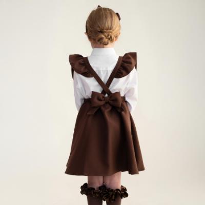 Picture of PRE ORDER Caramelo Kids Girls Frill School Pinafore With Bows - Brown
