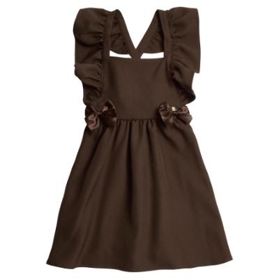 Picture of PRE ORDER Caramelo Kids Girls Frill School Pinafore With Bows - Brown