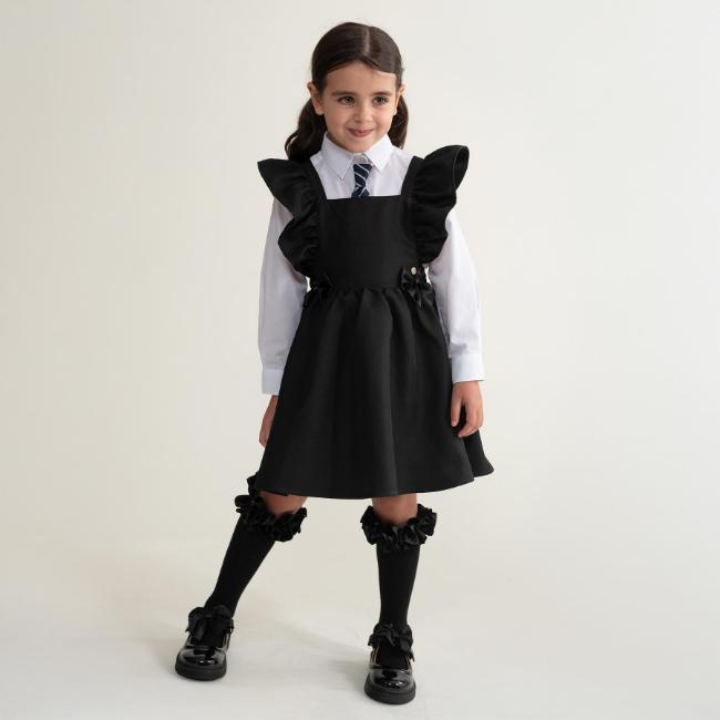 Picture of PRE ORDER Caramelo Kids Girls Frill School Pinafore With Bows - Black