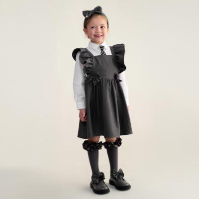 Picture of PRE ORDER Caramelo Kids Girls Frill School Pinafore With Bows - Grey