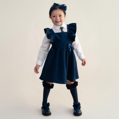 Picture of PRE ORDER Caramelo Kids Girls Frill School Pinafore With Bows - Navy