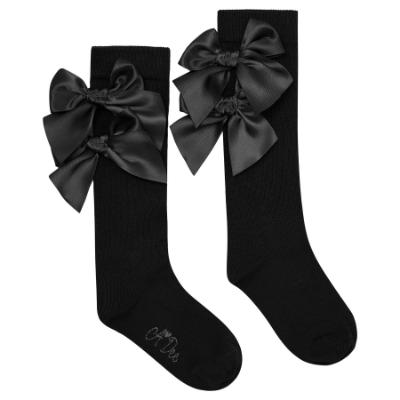 Picture of PRE ORDER A Dee BTS Poppy Satin Bow Knee High Sock - Black