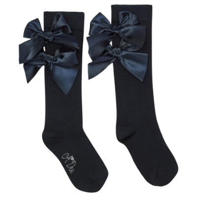 Picture of PRE ORDER A Dee BTS Poppy Satin Bow Knee High Sock - Navy Blue
