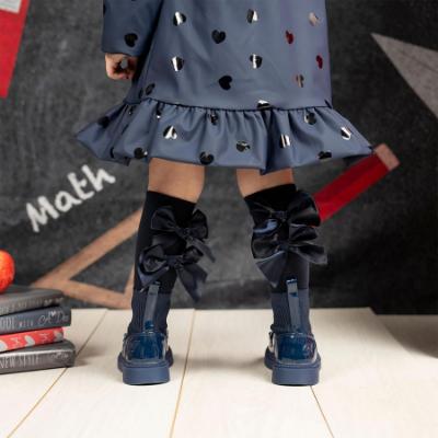 Picture of PRE ORDER A Dee BTS Poppy Satin Bow Knee High Sock - Navy Blue