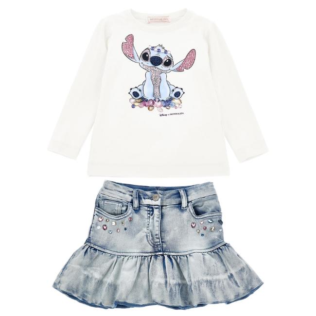 Picture of Monnalisa Girls Disney Lilo & Stitch Top & Skirt Set X 2 - Ivory