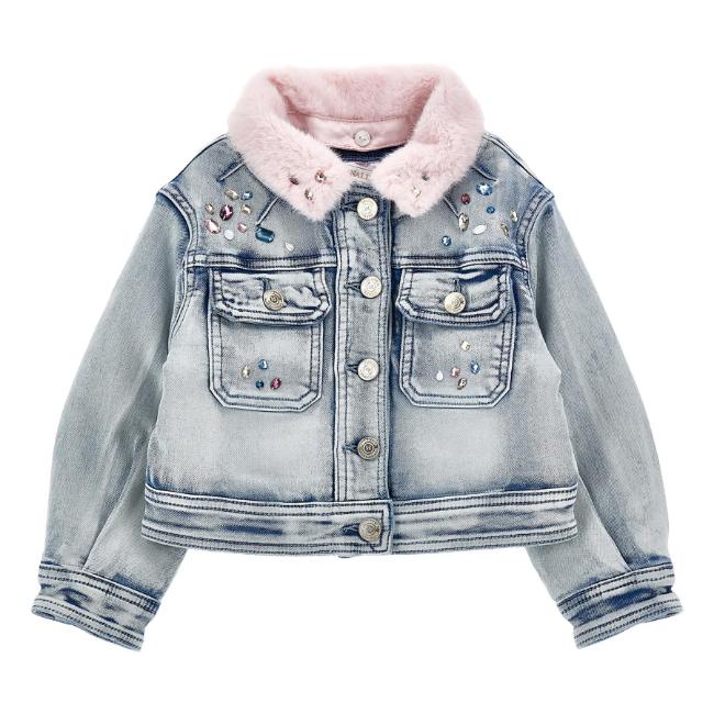 Picture of Monnalisa Girls Jewel Denim Jacket - Blue Pink