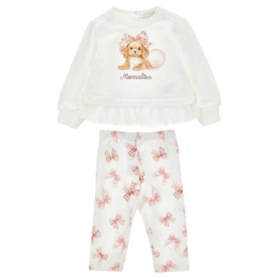 Picture of Monnalisa Bebe Girls Puppy & Bows Legging Set - Ivory Pink
