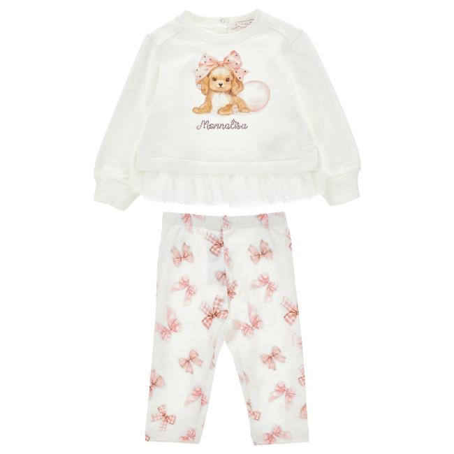 Picture of Monnalisa Bebe Girls Puppy & Bows Legging Set - Ivory Pink