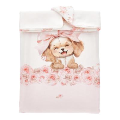 Picture of Monnalisa Bebe Girls Reversible Puppy & Bows Blanket - Pink