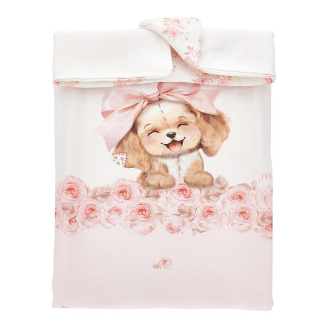 Picture of Monnalisa Bebe Girls Reversible Puppy & Bows Blanket - Pink