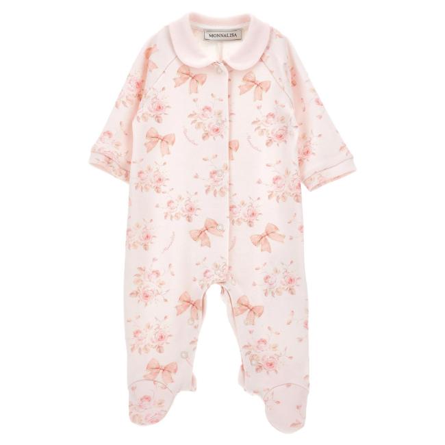Picture of Monnalisa Bebe Girls Roses & Bows Babygrow - Pink