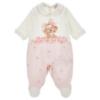 Picture of Monnalisa Bebe Girls Roses & Puppy Bow Babygrow - Ivory Pink