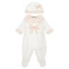 Picture of Monnalisa Bebe Girls Rose Bows Ruffle Babygrow With Hat Set - Pink
