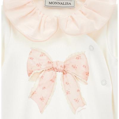 Picture of Monnalisa Bebe Girls Rose Bows Ruffle Babygrow With Hat Set - Pink