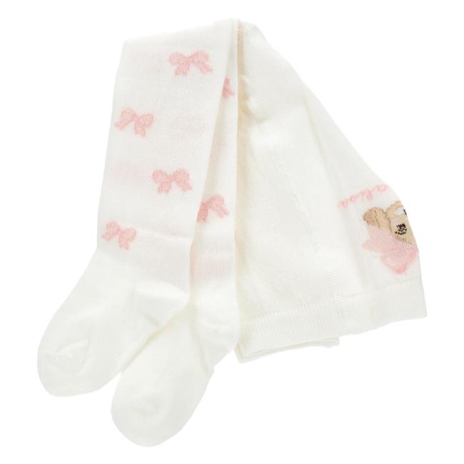 Picture of Monnalisa Bebe Girls Puppy & Bows Tights - Ivory Pink
