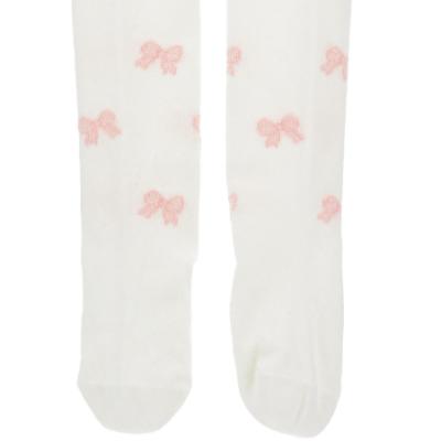 Picture of Monnalisa Bebe Girls Puppy & Bows Tights - Ivory Pink