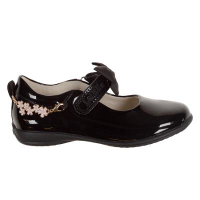 Picture of Lelli Kelly Ophelia 2 Girls School Shoe With Detachable Flower Bracelet - Black Patent