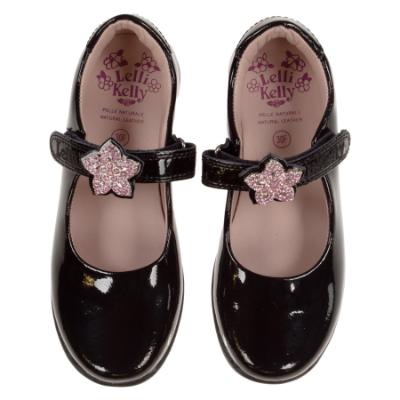 Picture of Lelli Kelly Daisy With Detachable Trim School Shoe F Fitting - Black Patent
