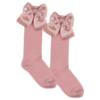 Picture of Meia Pata Extra Large Satin Bow Knee Socks - Dark Pink