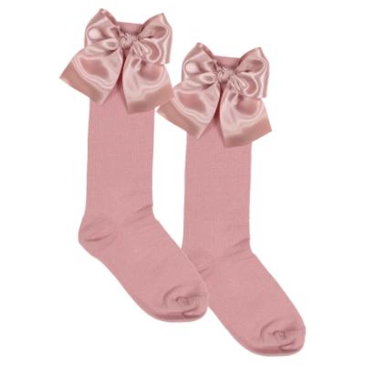 Picture of Meia Pata Extra Large Satin Bow Knee Socks - Dark Pink
