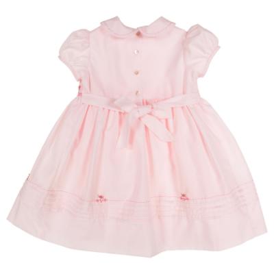Picture of Sarah Louise Girls Smocked Bodice Puff Sleeve Dress - Pale Pink Fuschia
