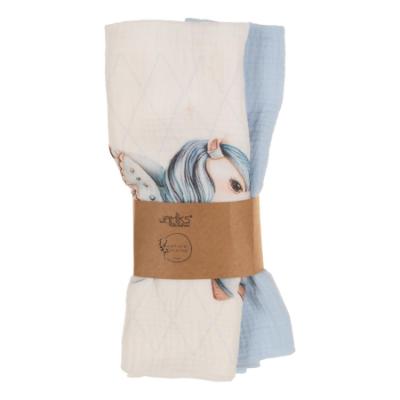 Picture of Jamiks Kids Baby Boys Cruz Flying Pony Organic Muslin Gift Set X 2 - Pale Blue