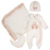 Picture of Jamiks Kids Baby Girls Jolene Castle Babygrow Hat Swaddle Bib Velour Set X 4 - Ivory Pink