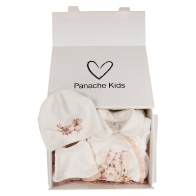Picture of Jamiks Kids Baby Girls Jolene Castle Babygrow Hat Swaddle Bib Velour Set X 4 - Ivory Pink