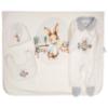 Picture of Jamiks Kids Baby Boys Damaso Bunny Babygrow Hat Swaddle Bib Velour Set X 4 - Ivory Pale Blue