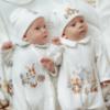 Picture of Jamiks Kids Baby Boys Damaso Bunny Babygrow Hat Swaddle Bib Velour Set X 4 - Ivory Pale Blue