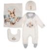 Picture of Jamiks Kids Baby Boys Damaso Bunny Babygrow Hat Swaddle Bib Velour Set X 4 - Ivory Pale Blue