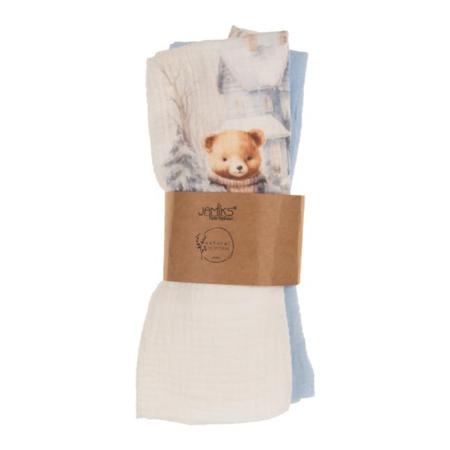Picture of Jamiks Kids Baby Boys Homero Teddy Organic Muslin Gift Set X 2 - Pale Blue