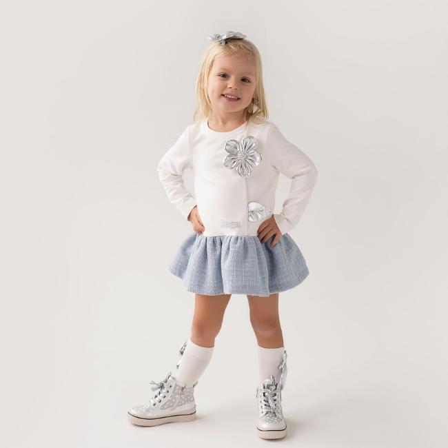 Picture of Daga Girls Blue Mirage Drop Waist Dress - Ivory Blue Silver