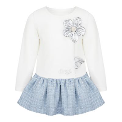 Picture of PRE ORDER Daga Girls Blue Mirage Drop Waist Dress - Ivory Blue Silver