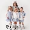 Picture of PRE ORDER Daga Girls  Blue Mirage Knee Socks With Silver Bow - Ivory Silver