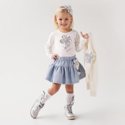 Picture of PRE ORDER Daga Girls Blue Mirage Top & Skirt Set X 2  - Ivory Blue Silver