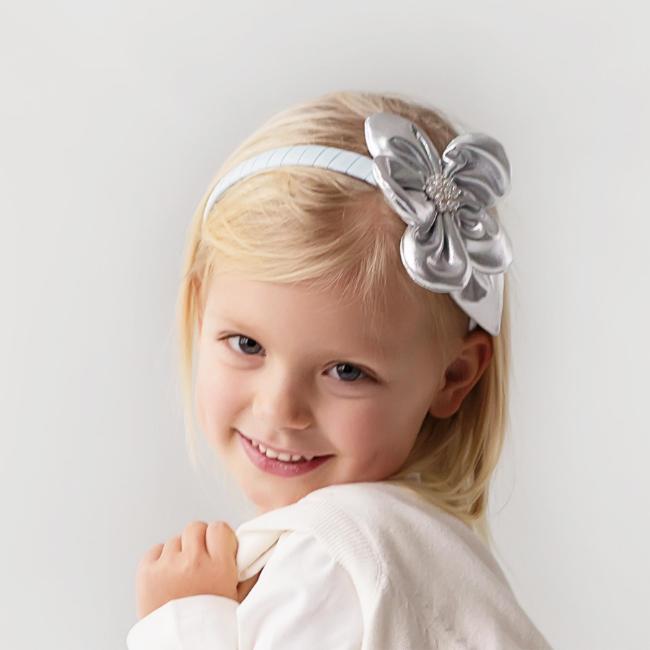 Picture of PRE ORDER Daga Girls Blue Mirage Large Flower Headband - Silver