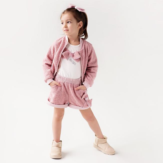 Picture of PRE ORDER Daga Girls Fluffy Chic Jacket Shorts Top Set X 3 - Dark Pink