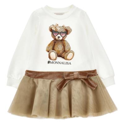 Picture of PRE ORDER Monnalisa Girls  Diamante Teddy Tulle Dress - Ivory Beige