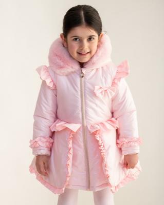Picture of Caramelo Kids Girls Fur Trim Hooded Peplum Coat - Pink